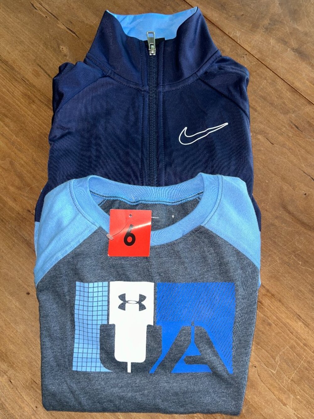 Nike Boys Sz 6 Track Jacket Blue & Under Armour Long Sleeve Top, Blue
